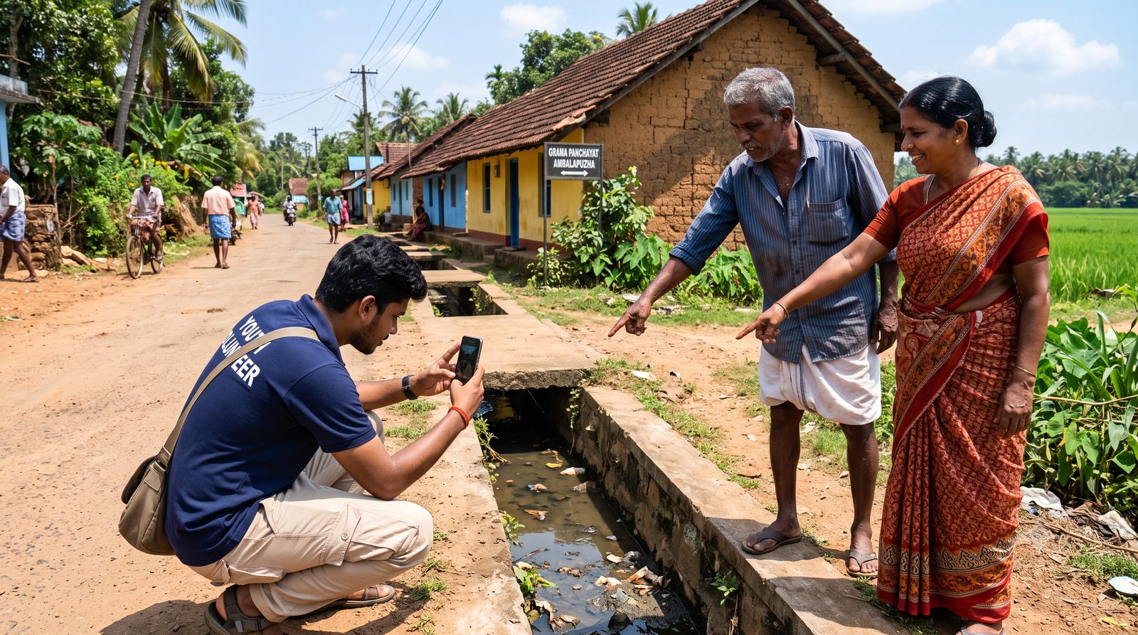 Volunteer documenting drain repair in the field